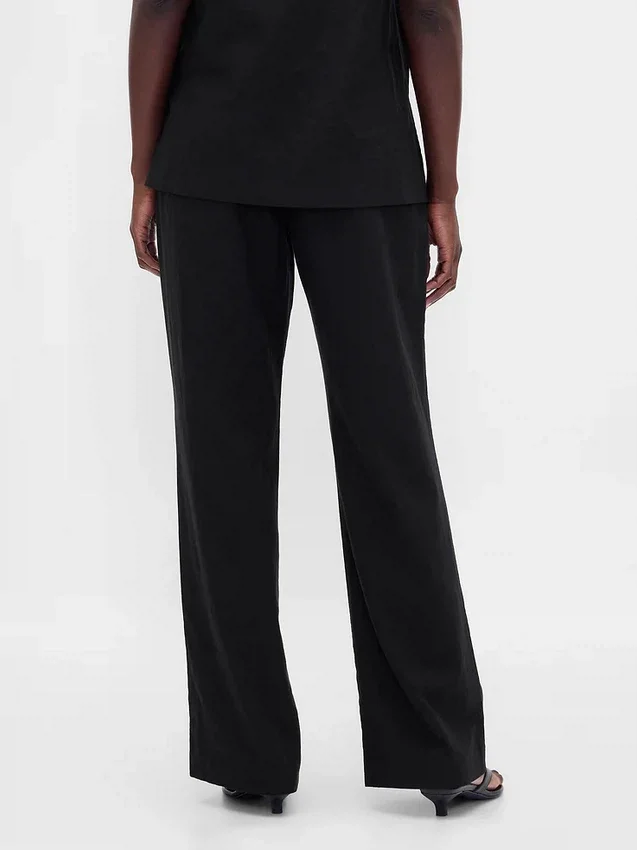 Flarebroek met lage taille van linnenmix