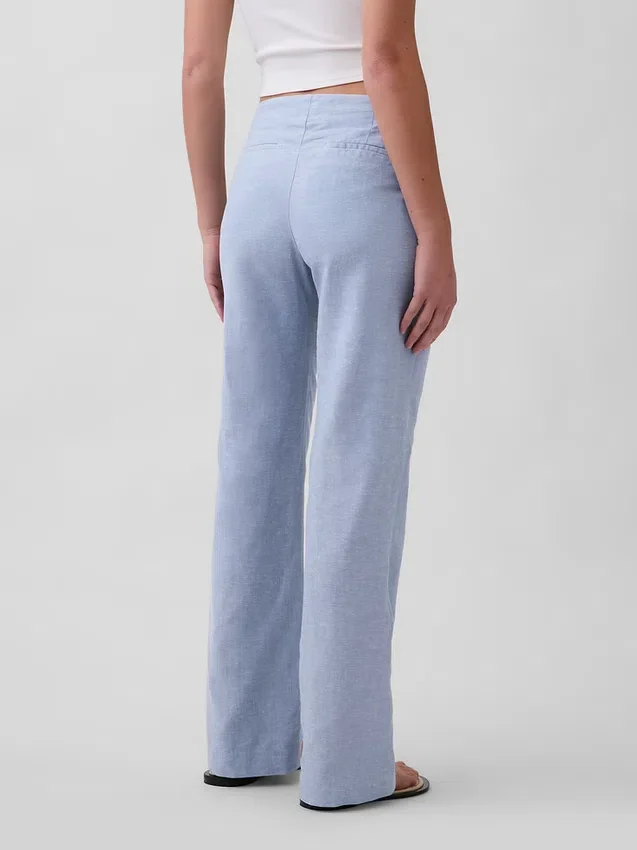 Flarebroek met lage taille van linnenmix