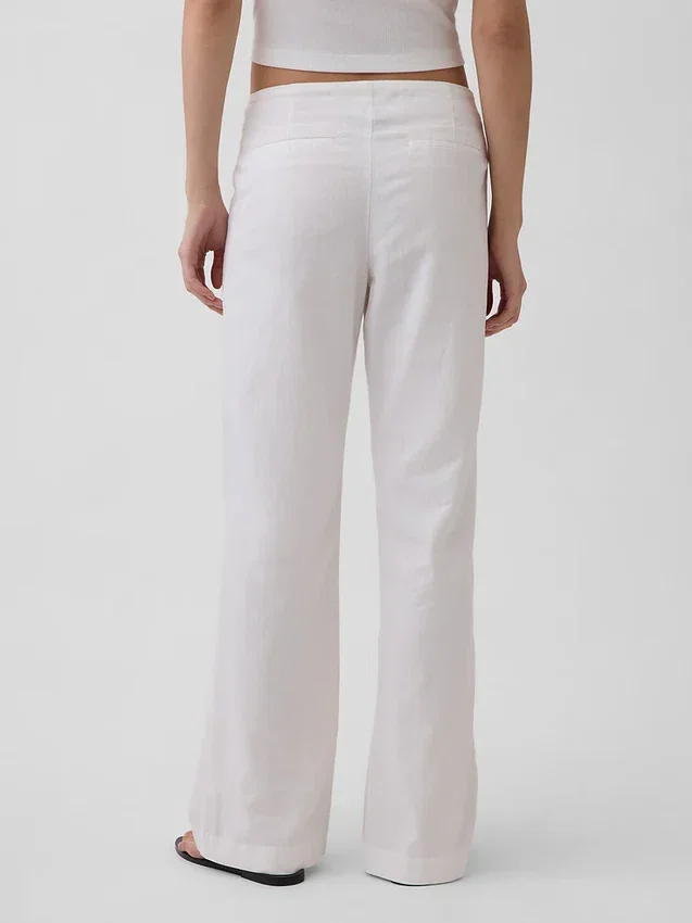 Flarebroek met lage taille van linnenmix