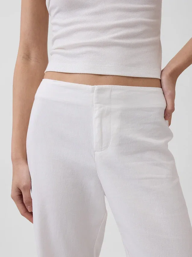 Flarebroek met lage taille van linnenmix