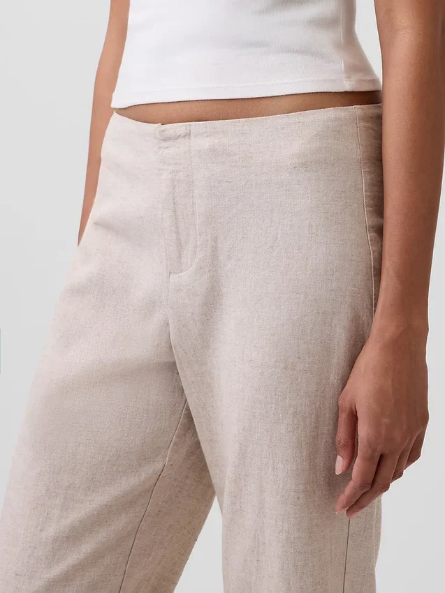 Flarebroek met lage taille van linnenmix
