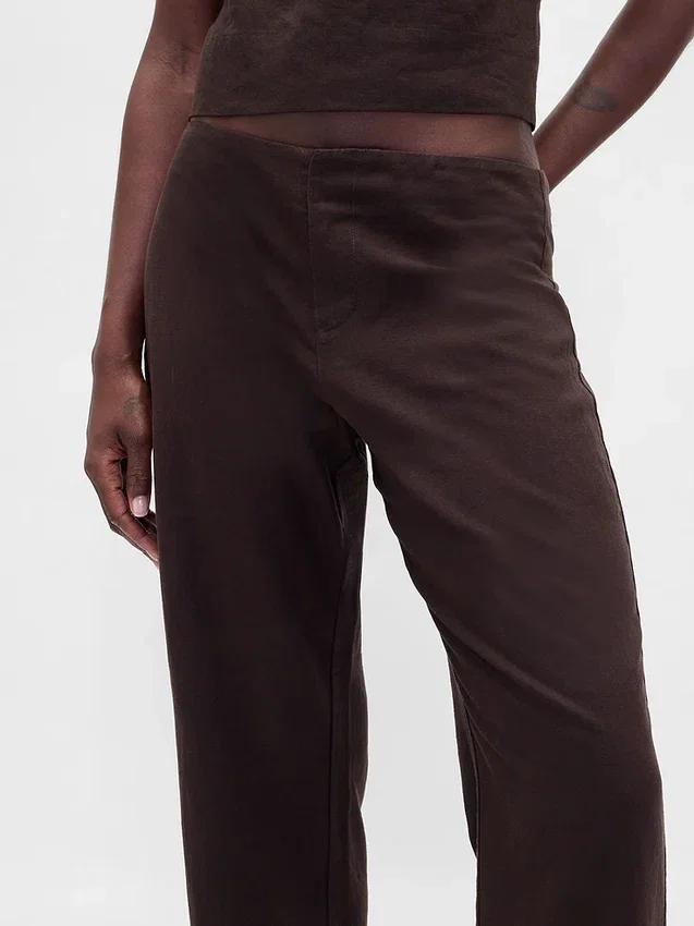 Flarebroek met lage taille van linnenmix