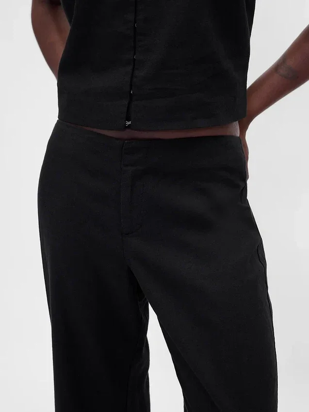 Flarebroek met lage taille van linnenmix