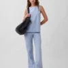 Flarebroek met lage taille van linnenmix