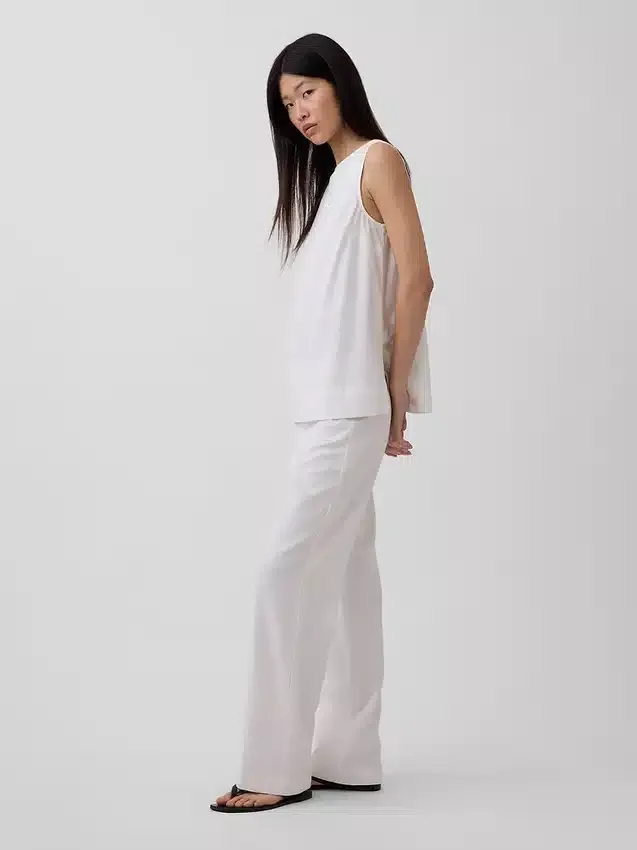 Flarebroek met lage taille van linnenmix
