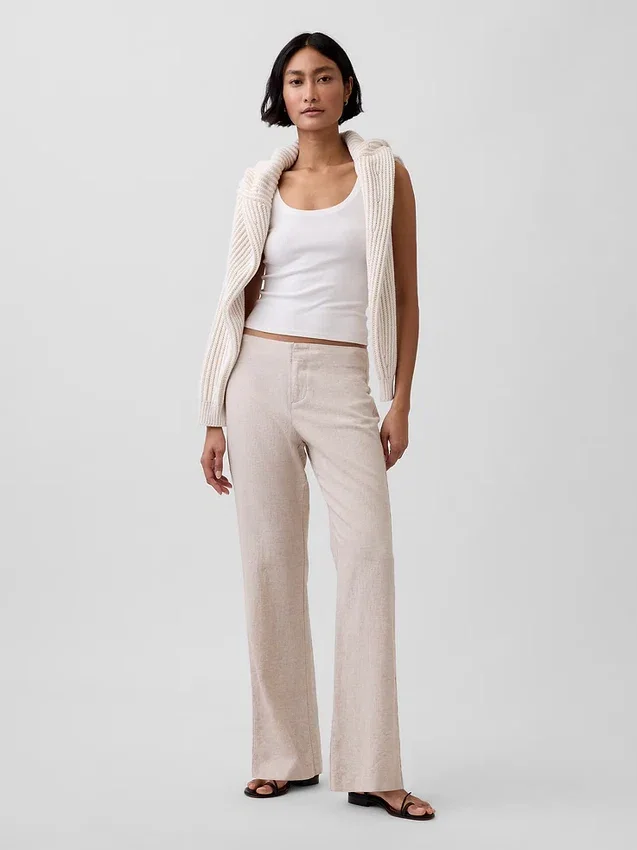 Flarebroek met lage taille van linnenmix
