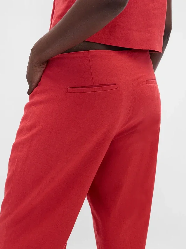 Flarebroek met lage taille van linnenmix