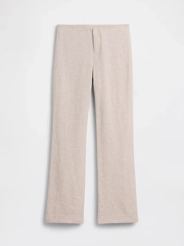 Flarebroek met lage taille van linnenmix