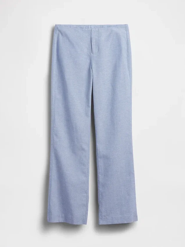 Flarebroek met lage taille van linnenmix