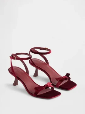 Fluwelen strik, open teen, bandjes, kitten heels