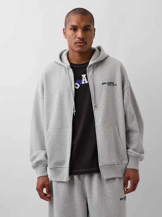 Gap × Awake Ny zware oversized hoodie met rits en logo