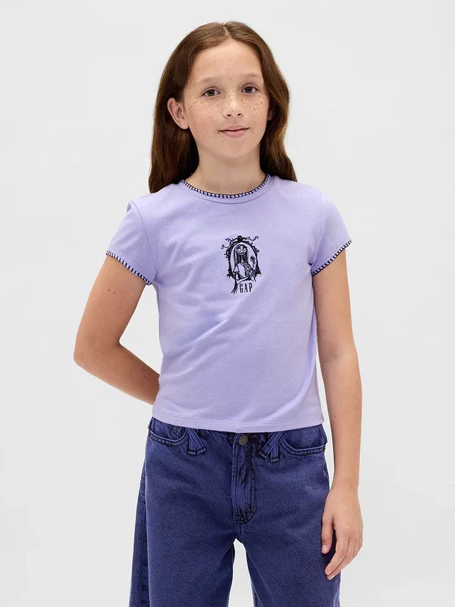 Gap × Disney Tim Burton’s The Nightmare Before Christmas kinder-T-shirt met print in gekrompen pasvorm