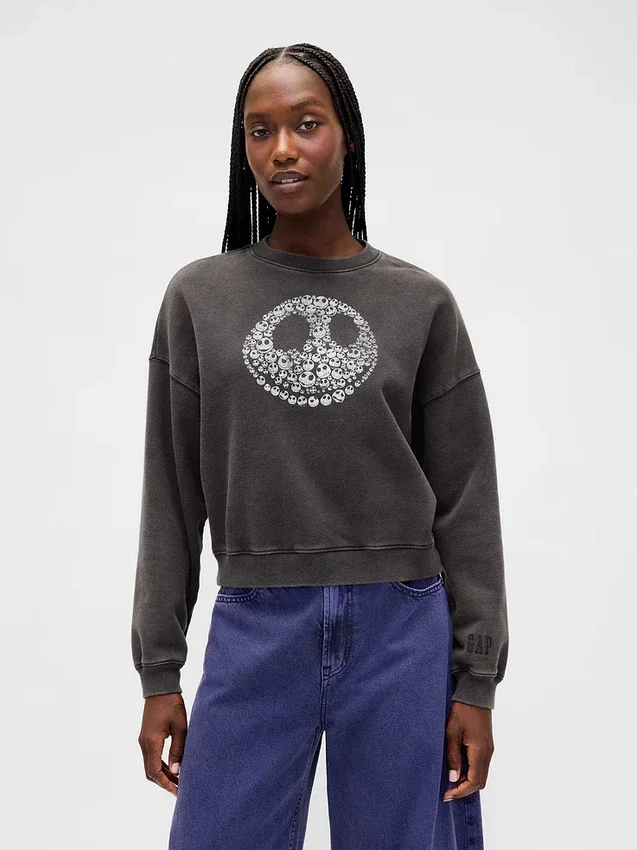 GAP × Disney Tim Burton's The Nightmare Before Christmas zwaar sweatshirt met doodshoofd
