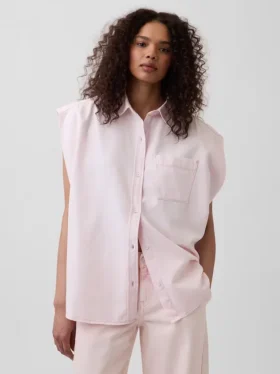 Gap × Hfr ultrazacht denimoverhemd met brede schouders uit de collectie van Nicole Benefield