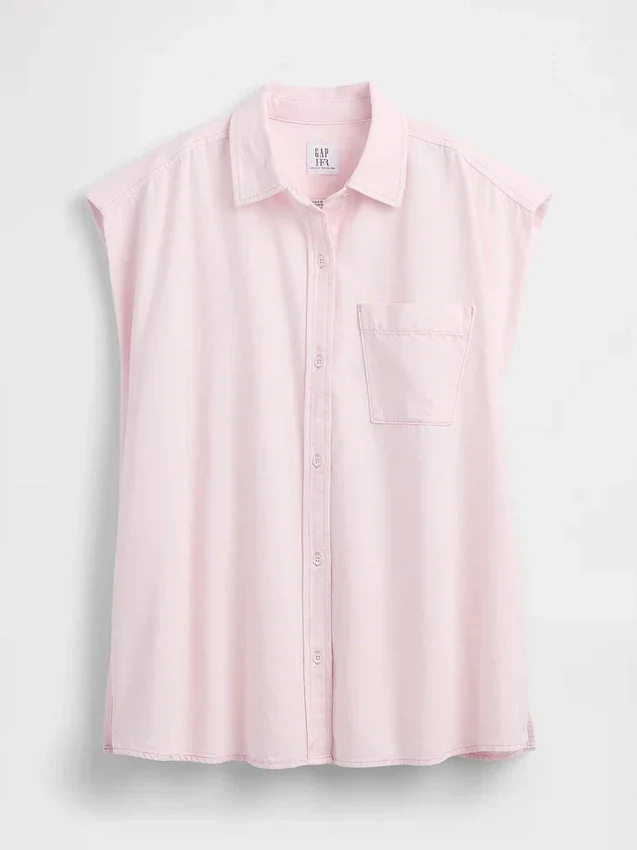 Gap × Hfr ultrazacht denimoverhemd met brede schouders uit de collectie van Nicole Benefield