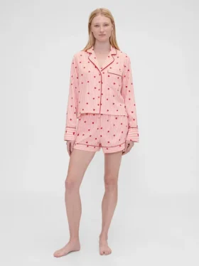 GAP × Summer Fridays Flanellen pyjama-korte broeken met hartjes