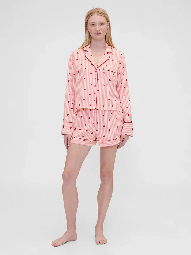 GAP × Summer Fridays Flanellen pyjama-korte broeken met hartjes