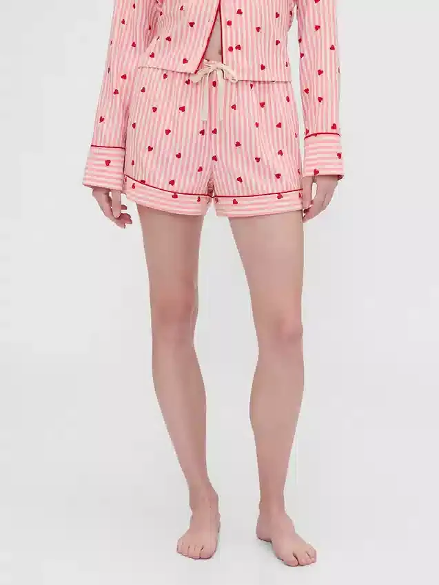 GAP × Summer Fridays Flanellen pyjama-korte broeken met hartjes