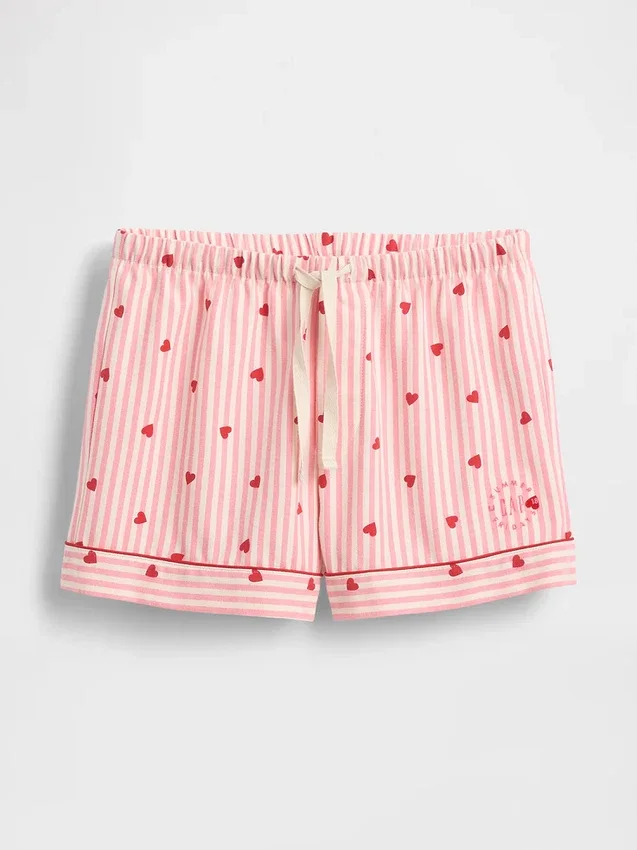 GAP × Summer Fridays Flanellen pyjama-korte broeken met hartjes