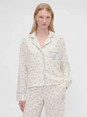 Gap × Summer Fridays pyjamashemd van flanel met stippen in relaxte pasvorm