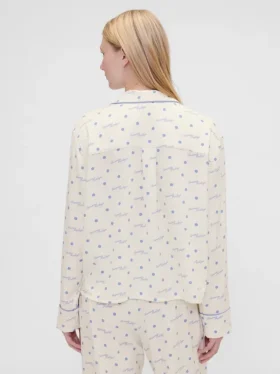 Gap × Summer Fridays pyjamashemd van flanel met stippen in relaxte pasvorm