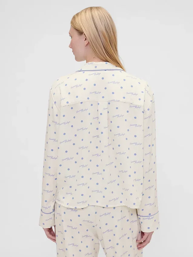 Gap × Summer Fridays pyjamashemd van flanel met stippen in relaxte pasvorm