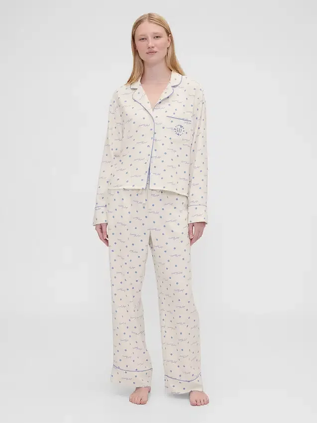 Gap × Summer Fridays pyjamashemd van flanel met stippen in relaxte pasvorm