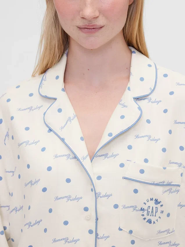 Gap × Summer Fridays pyjamashemd van flanel met stippen in relaxte pasvorm
