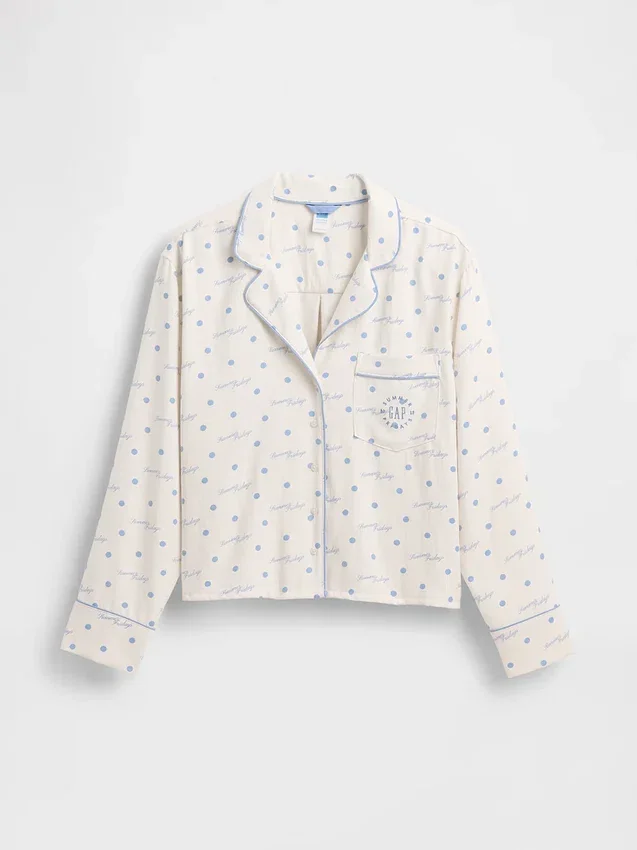 Gap × Summer Fridays pyjamashemd van flanel met stippen in relaxte pasvorm