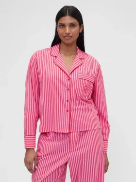 Gap × Summer Fridays pyjamashemd van popeline met strepen in relaxte pasvorm