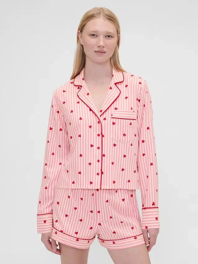 Gap × Summer Fridays Relaxed flanellen pyjamashemd met hartjes