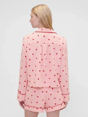 Gap × Summer Fridays Relaxed flanellen pyjamashemd met hartjes