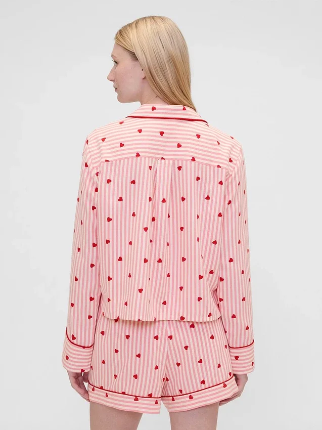 Gap × Summer Fridays Relaxed flanellen pyjamashemd met hartjes