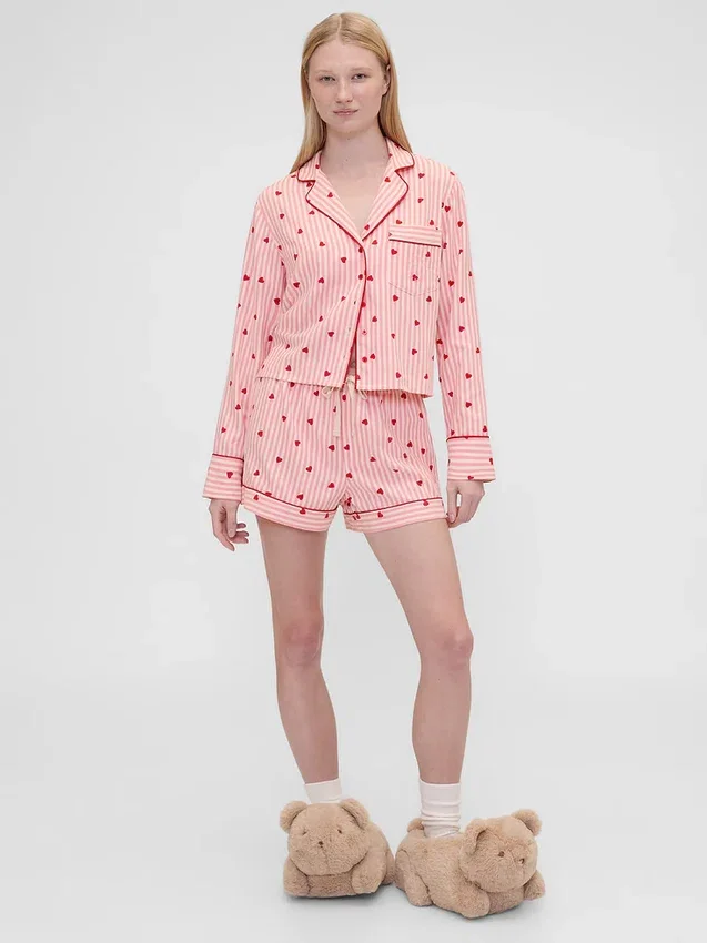Gap × Summer Fridays Relaxed flanellen pyjamashemd met hartjes