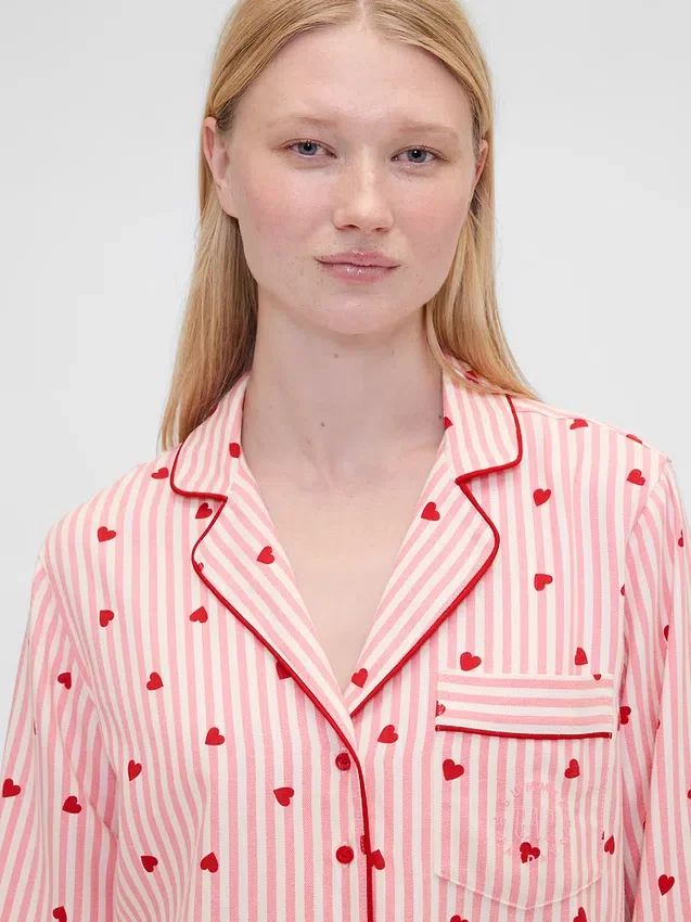 Gap × Summer Fridays Relaxed flanellen pyjamashemd met hartjes