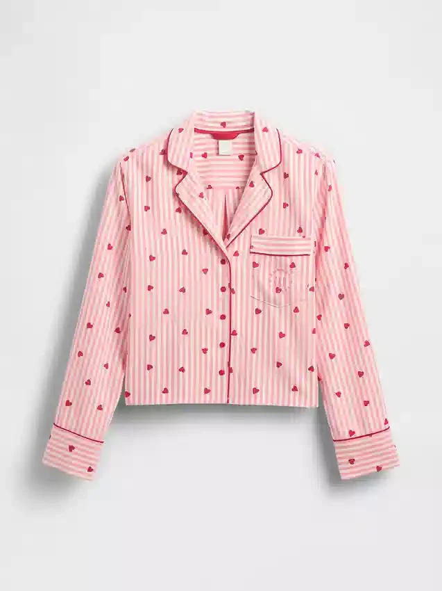 Gap × Summer Fridays Relaxed flanellen pyjamashemd met hartjes