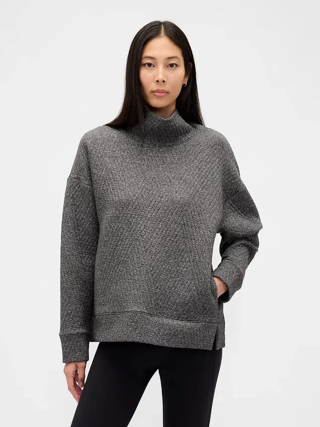 GapFit gewatteerde jacquard-trui met trechterhals