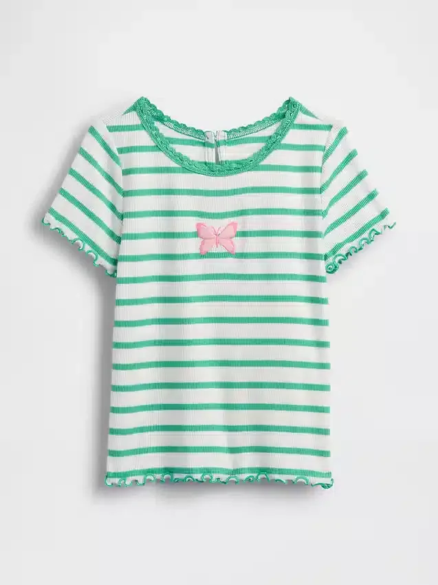 Geborduurd rib-T-shirt voor Baby & Peuter