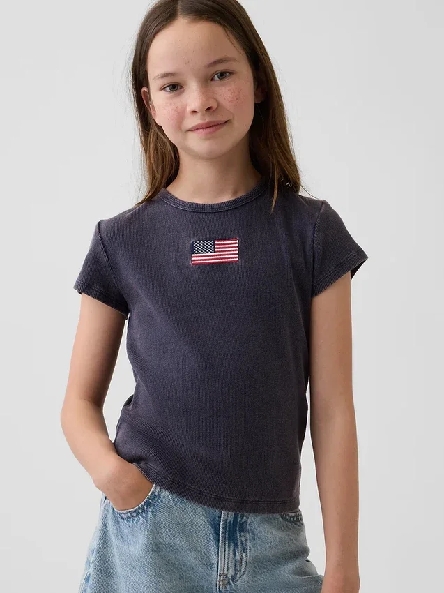 Geborduurd rib-T-shirt voor kinderen