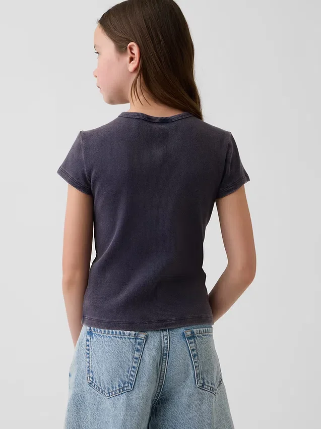 Geborduurd rib-T-shirt voor kinderen