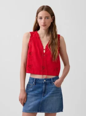 Geborduurde crop-top van linnenmix