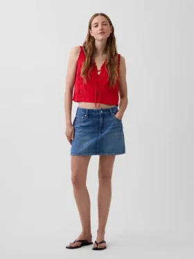 Geborduurde crop-top van linnenmix