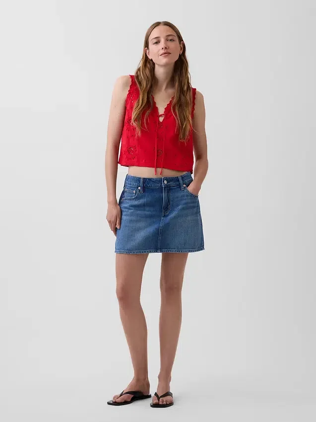 Geborduurde crop-top van linnenmix