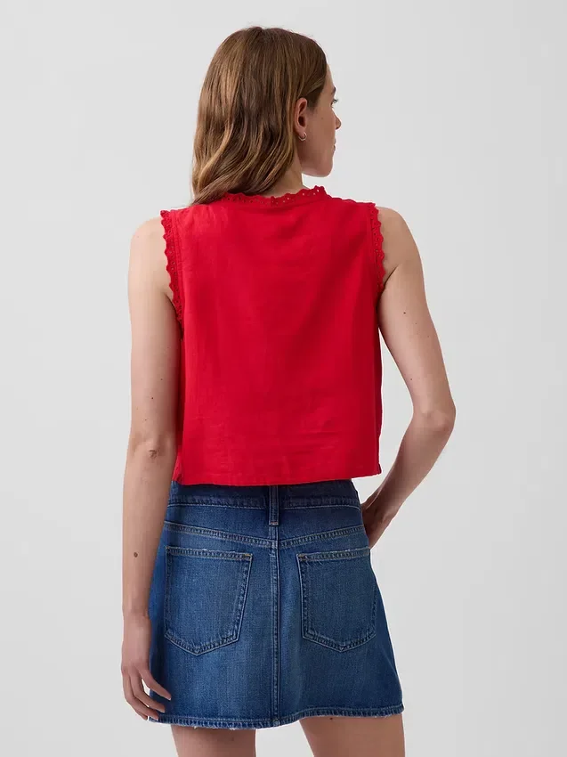 Geborduurde crop-top van linnenmix