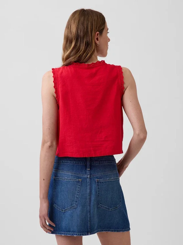 Geborduurde crop-top van linnenmix