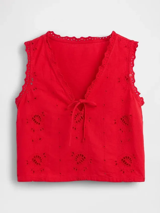 Geborduurde crop-top van linnenmix