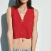 Geborduurde crop-top van linnenmix