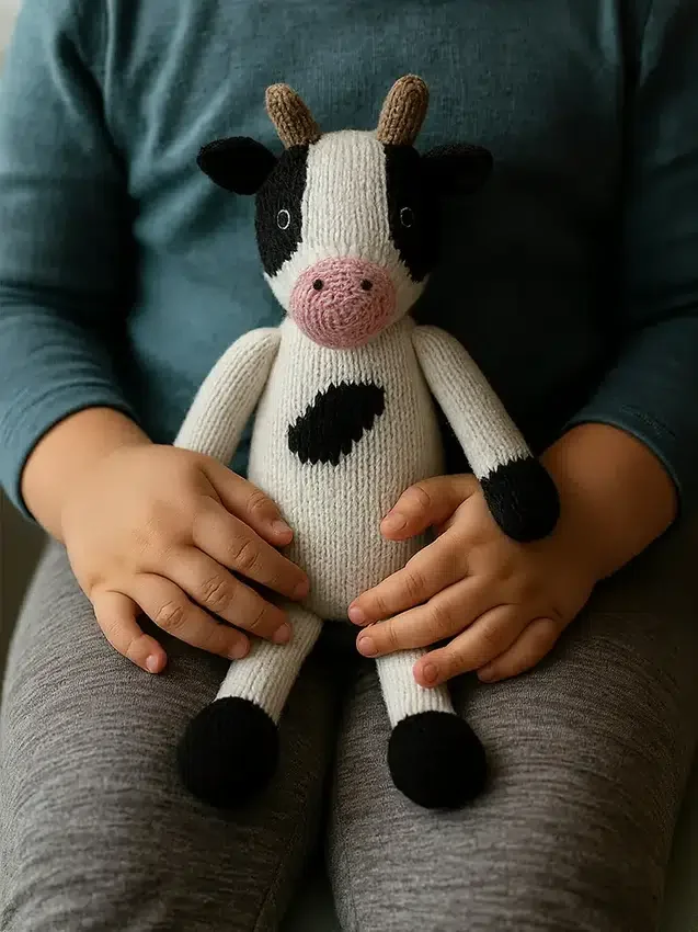 Gebreid speelgoed in de vorm van een koe