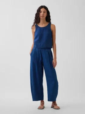 Gemakkelijke broek van katoenen gaasdenim
