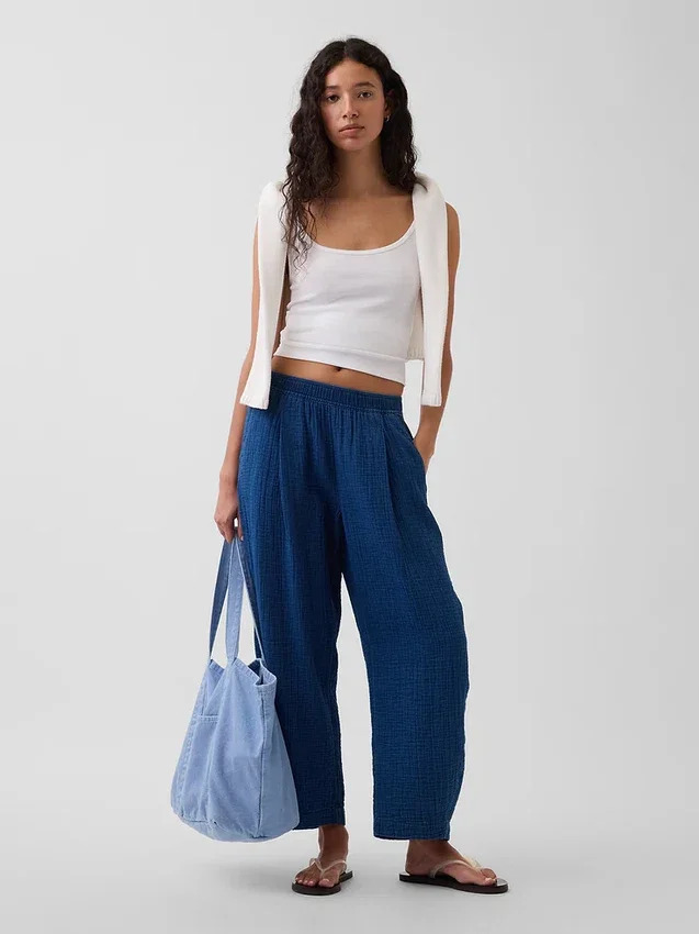 Gemakkelijke broek van katoenen gaasdenim